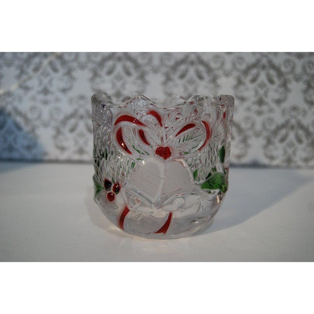 NIB Celebrations by Mikasa Holiday Bells Glass Candle Holder Christmas Tealight